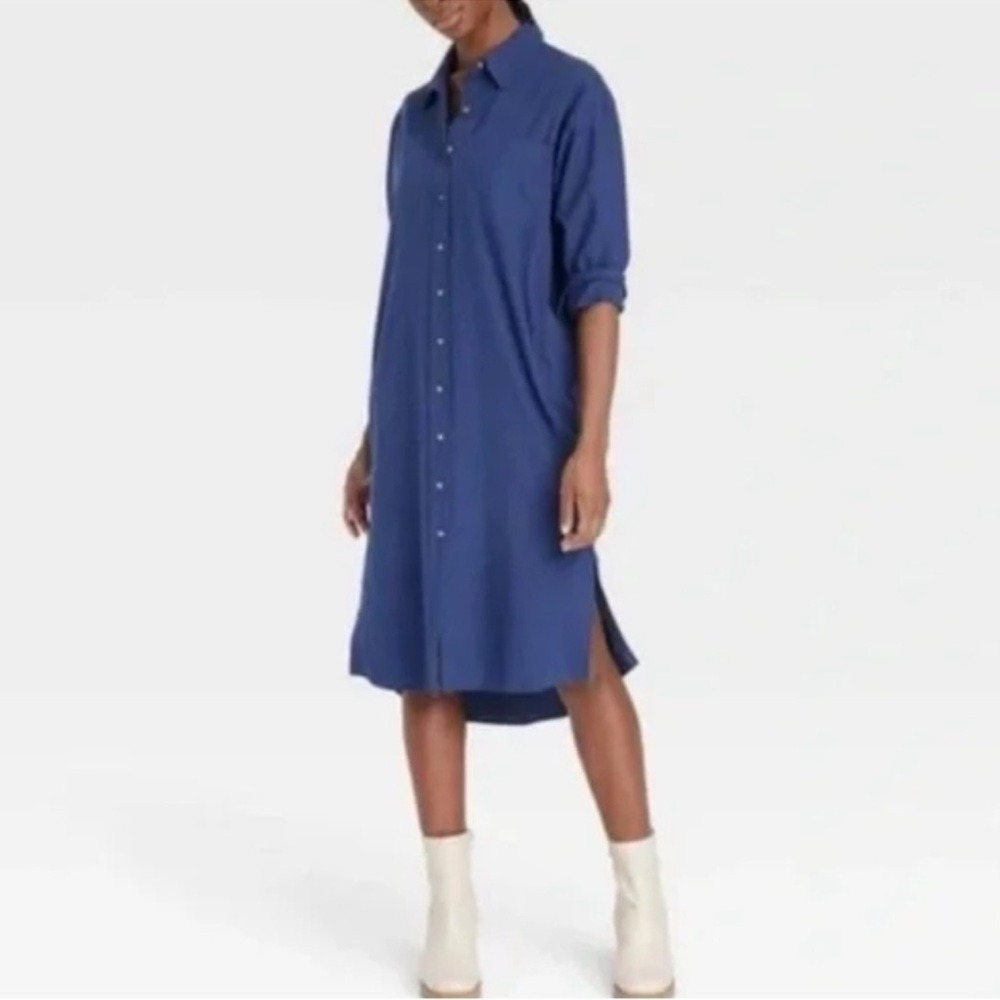 Universal Thread Navy Blue Knee Length Shirt Dress Women's Sz L